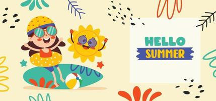 Flat Summer Banner With Cartoon Character vector