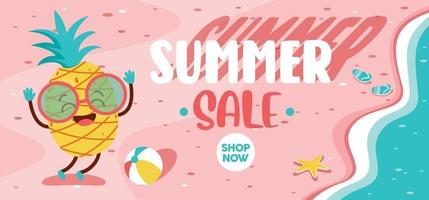 Flat Summer Banner With Cartoon Character vector