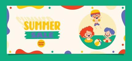 banner de verano plano con personaje de dibujos animados vector