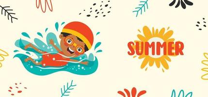 banner de verano plano con personaje de dibujos animados vector