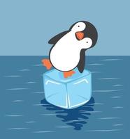 Cute penguin on  ice cube vector