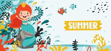 Flat Summer Banner With Cartoon Character vector