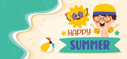 Flat Summer Banner With Cartoon Character vector