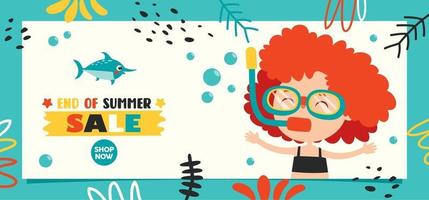 banner de verano plano con personaje de dibujos animados vector