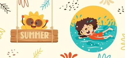 Flat Summer Banner With Cartoon Character vector