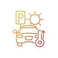 No quedarse en el icono de vector lineal degradado de coche aparcado. alta temperatura en el automóvil en el estacionamiento en verano. símbolos de color de línea fina. pictograma de estilo moderno. dibujo de contorno aislado vectorial