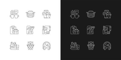 Daily routine linear icons set for dark and light mode. Alarm clock for work. Office worker activities. Customizable thin line symbols. Isolated vector outline illustrations. Editable stroke