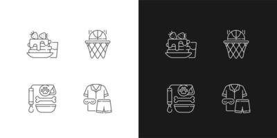 Daily student routine linear icons set for dark and light mode. Breakfast pancakes. Basketball club. Customizable thin line symbols. Isolated vector outline illustrations. Editable stroke