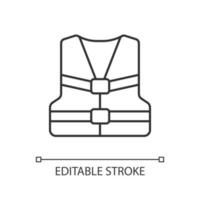 Life jacket linear icon. Personal flotation device. Inflatable swim vest for water sports. Thin line customizable illustration. Contour symbol. Vector isolated outline drawing. Editable stroke