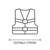Life jacket linear icon. Personal flotation device. Inflatable swim vest for water sports. Thin line customizable illustration. Contour symbol. Vector isolated outline drawing. Editable stroke