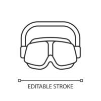 Swimming goggles linear icon. Eyes protection in swimming pool. Watertight equipment. Thin line customizable illustration. Contour symbol. Vector isolated outline drawing. Editable stroke