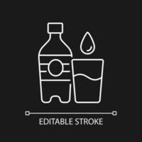 Water white linear icon for dark theme. Hydration for fitness. Mineral aqua. Fluids to avoid thirst. Thin line customizable illustration. Isolated vector contour symbol for night mode. Editable stroke