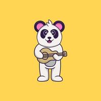 Cute Panda playing guitar. Animal cartoon concept isolated. Can used for t-shirt, greeting card, invitation card or mascot. Flat Cartoon Style vector