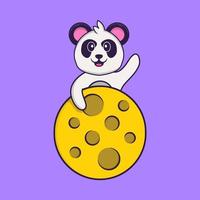 Cute Panda is on the moon. Animal cartoon concept isolated. Can used for t-shirt, greeting card, invitation card or mascot. Flat Cartoon Style vector
