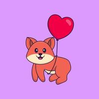 Cute fox flying with love shaped balloons. Animal cartoon concept isolated. Can used for t-shirt, greeting card, invitation card or mascot. Flat Cartoon Style vector