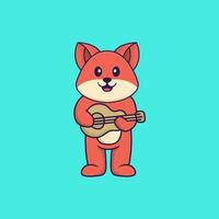 Cute fox playing guitar. Animal cartoon concept isolated. Can used for t-shirt, greeting card, invitation card or mascot. Flat Cartoon Style vector