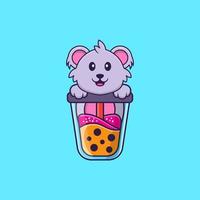 Cute koala Drinking Boba milk tea. Animal cartoon concept isolated. Can used for t-shirt, greeting card, invitation card or mascot. Flat Cartoon Style vector