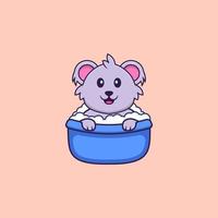 lindo koala tomando un baño en la bañera. aislado concepto de dibujos animados de animales. Puede utilizarse para camiseta, tarjeta de felicitación, tarjeta de invitación o mascota. estilo de dibujos animados plana vector