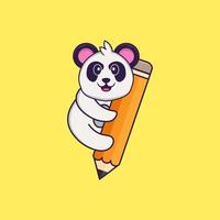 Cute Panda holding a pencil. Animal cartoon concept isolated. Can used for t-shirt, greeting card, invitation card or mascot. Flat Cartoon Style vector