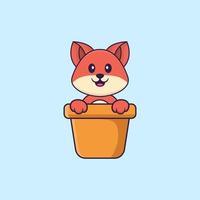Cute fox in a flower vase. Animal cartoon concept isolated. Can used for t-shirt, greeting card, invitation card or mascot. Flat Cartoon Style vector