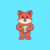 Cute fox holding a map. Animal cartoon concept isolated. Can used for t-shirt, greeting card, invitation card or mascot. Flat Cartoon Style vector