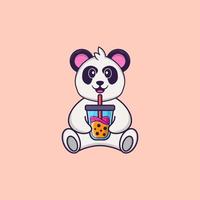 Cute Panda Drinking Boba milk tea. Animal cartoon concept isolated. Can used for t-shirt, greeting card, invitation card or mascot. Flat Cartoon Style vector