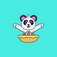 lindo panda con pastel de cumpleaños. aislado concepto de dibujos animados de animales. Puede utilizarse para camiseta, tarjeta de felicitación, tarjeta de invitación o mascota. estilo de dibujos animados plana vector