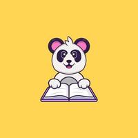 Cute Panda reading a book. Animal cartoon concept isolated. Can used for t-shirt, greeting card, invitation card or mascot. Flat Cartoon Style vector