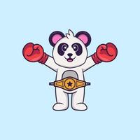 Cute Panda in boxer costume with champion belt. Animal cartoon concept isolated. Can used for t-shirt, greeting card, invitation card or mascot. Flat Cartoon Style vector