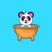 Cute Panda taking a bath in the bathtub. Animal cartoon concept isolated. Can used for t-shirt, greeting card, invitation card or mascot. Flat Cartoon Style vector