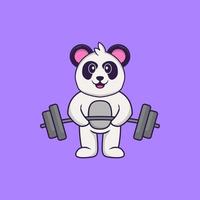 Cute Panda lifts the barbell. Animal cartoon concept isolated. Can used for t-shirt, greeting card, invitation card or mascot. Flat Cartoon Style vector