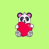 Cute Panda holding a big red heart. Animal cartoon concept isolated. Can used for t-shirt, greeting card, invitation card or mascot. Flat Cartoon Style vector