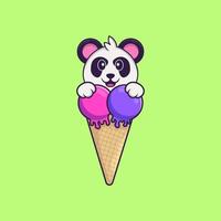 Cute Panda with sweet ice cream. Animal cartoon concept isolated. Can used for t-shirt, greeting card, invitation card or mascot. Flat Cartoon Style