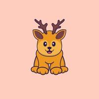 Cute deer is sitting. Animal cartoon concept isolated. Can used for t-shirt, greeting card, invitation card or mascot. Flat Cartoon Style vector