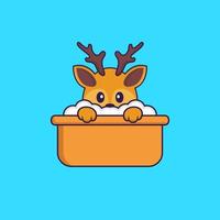 Cute deer taking a bath in the bathtub. Animal cartoon concept isolated. Can used for t-shirt, greeting card, invitation card or mascot. Flat Cartoon Style vector