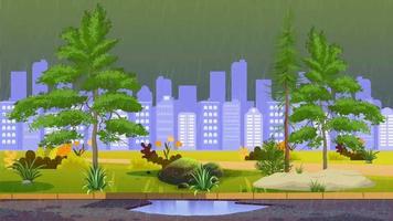 ciudad lluviosa y tarde ventosa en el parque video