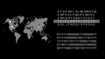 Concepto de tecnología de mapa mundial con fondo de parpadeo de destino con código de estado funcionando video