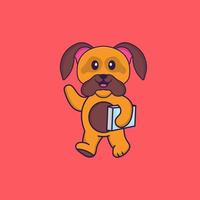 Cute dog holding a book. Animal cartoon concept isolated. Can used for t-shirt, greeting card, invitation card or mascot. Flat Cartoon Style vector