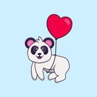 lindo panda volando con globos en forma de amor. aislado concepto de dibujos animados de animales. Puede utilizarse para camiseta, tarjeta de felicitación, tarjeta de invitación o mascota. estilo de dibujos animados plana vector