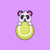 Cute Panda playing tennis. Animal cartoon concept isolated. Can used for t-shirt, greeting card, invitation card or mascot. Flat Cartoon Style vector