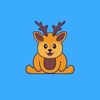 Cute deer is sitting. Animal cartoon concept isolated. Can used for t-shirt, greeting card, invitation card or mascot. Flat Cartoon Style vector