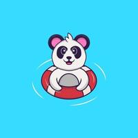 Cute Panda is Swimming with a buoy. Animal cartoon concept isolated. Can used for t-shirt, greeting card, invitation card or mascot. Flat Cartoon Style vector