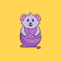 Cute koala playing with wool yarn. Animal cartoon concept isolated. Can used for t-shirt, greeting card, invitation card or mascot. Flat Cartoon Style vector