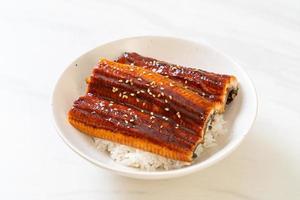 Japanese eel grilled with rice bowl or Unagi don photo