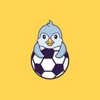 Cute bird playing soccer. Animal cartoon concept isolated. Can used for t-shirt, greeting card, invitation card or mascot. Flat Cartoon Style vector