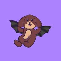 lindo perro está volando con alas. aislado concepto de dibujos animados de animales. Puede utilizarse para camiseta, tarjeta de felicitación, tarjeta de invitación o mascota. estilo de dibujos animados plana vector