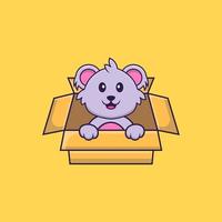 Cute koala Playing In Box. Animal cartoon concept isolated. Can used for t-shirt, greeting card, invitation card or mascot. Flat Cartoon Style vector