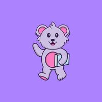 lindo koala sosteniendo un libro. aislado concepto de dibujos animados de animales. Puede utilizarse para camiseta, tarjeta de felicitación, tarjeta de invitación o mascota. estilo de dibujos animados plana vector
