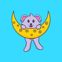 Cute koala is on the moon. Animal cartoon concept isolated. Can used for t-shirt, greeting card, invitation card or mascot. Flat Cartoon Style vector