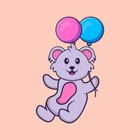 lindo koala volando con dos globos. aislado concepto de dibujos animados de animales. Puede utilizarse para camiseta, tarjeta de felicitación, tarjeta de invitación o mascota. estilo de dibujos animados plana vector